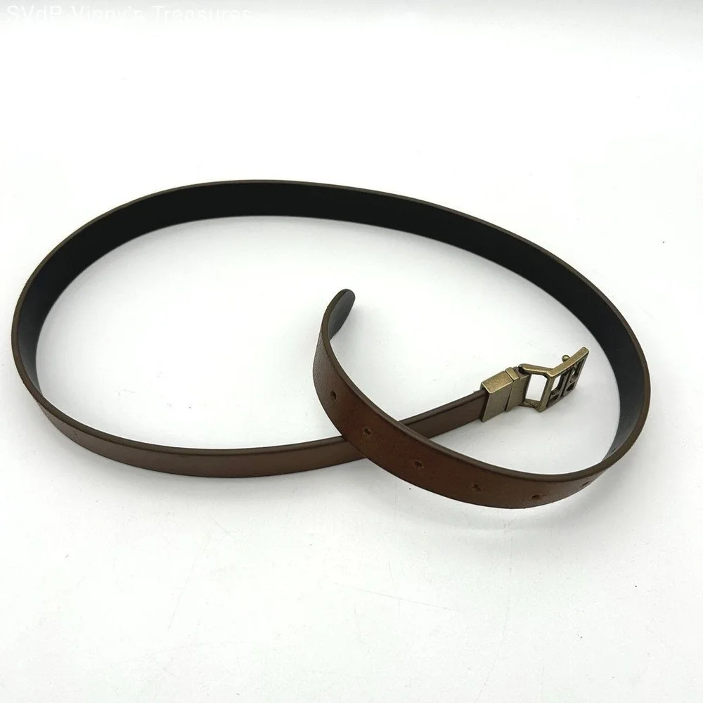 Frye Men's Brown Genuine Leather Belt Antique Brass Logo Buckle Size M